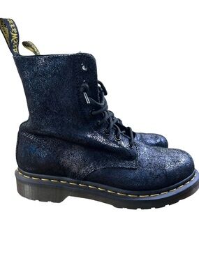 DR. MARTENS 1460 Pascal Black Iridescent Crackle Leather Boots Size 8